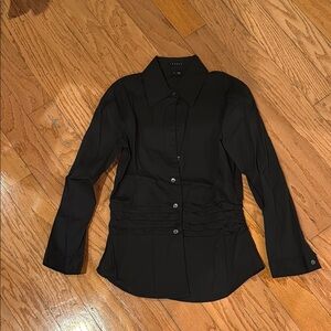 Theory Black Button Down Shirt with Bell Sleeves